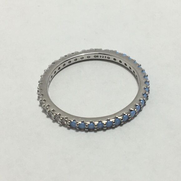 Sterling Silver Eternity Ring Size 7 Light Blue Lab Created Simulated Opal CZ - Picture 13 of 16